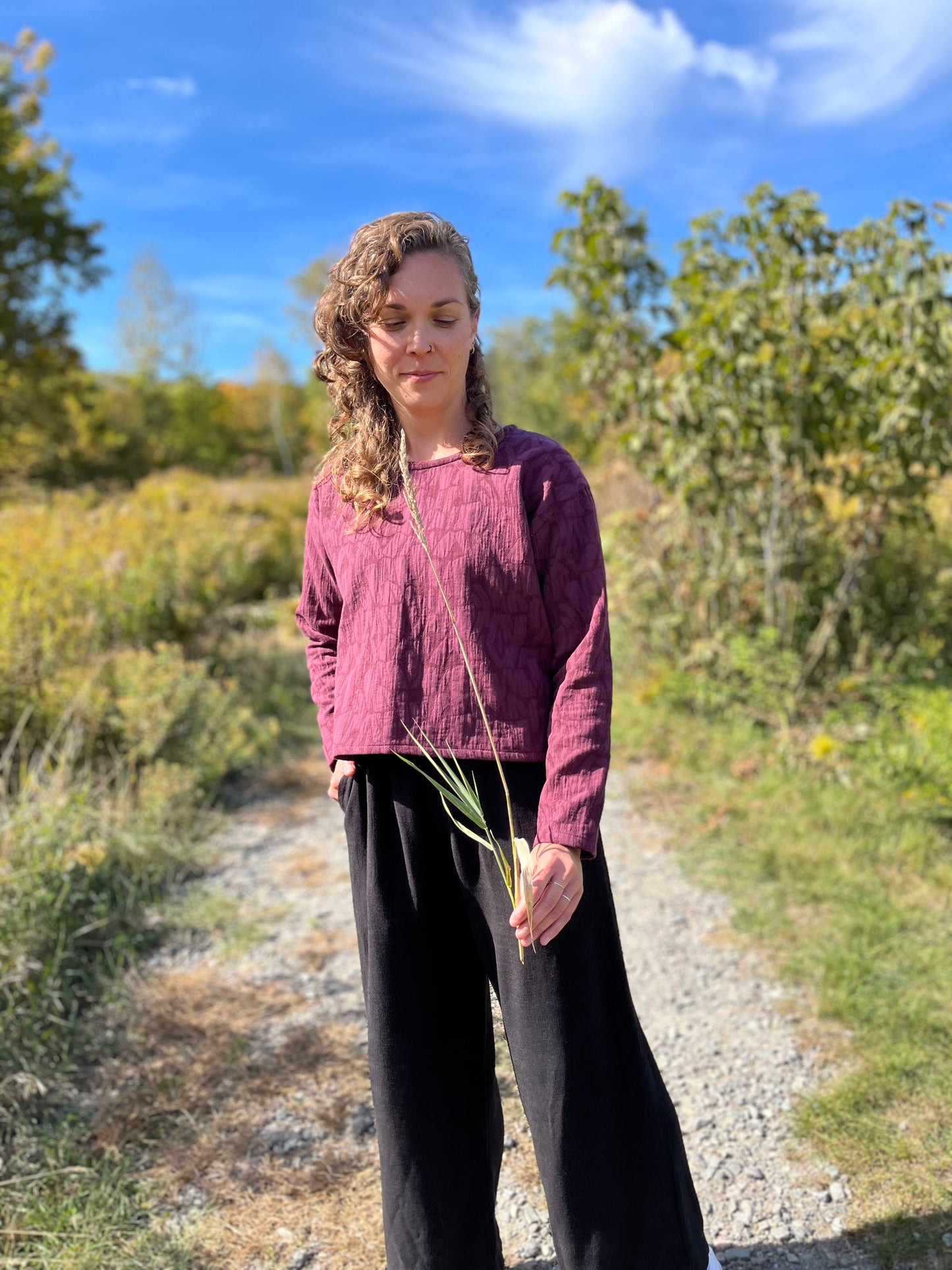 Long sleeve textured top- Plum