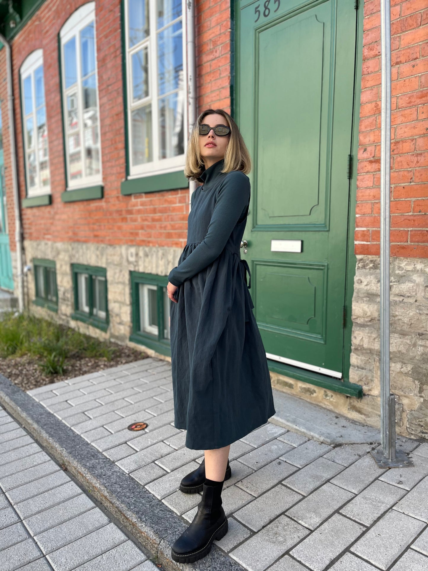 Robe Madeleine - Mélange lin / coton biologique - Lagune