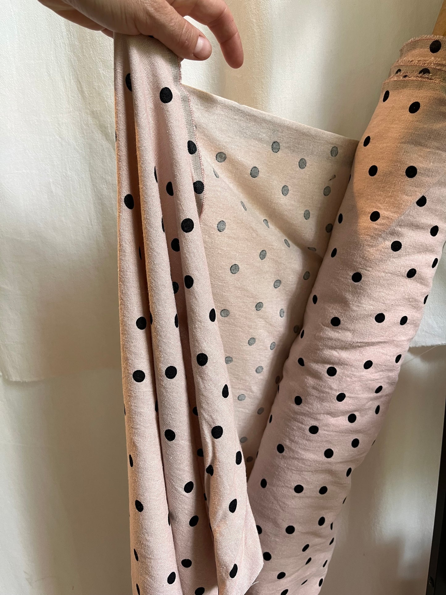 Blush pink & black polka dot fabric by the meter
