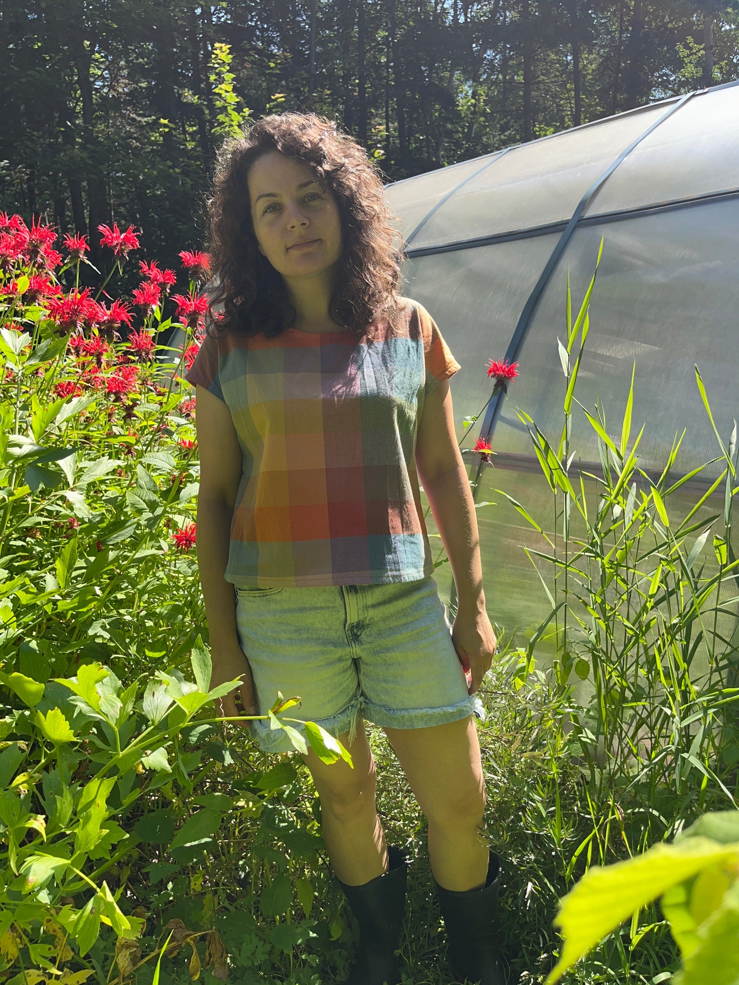 Boxy short sleeve- sunshine plaid cotton
