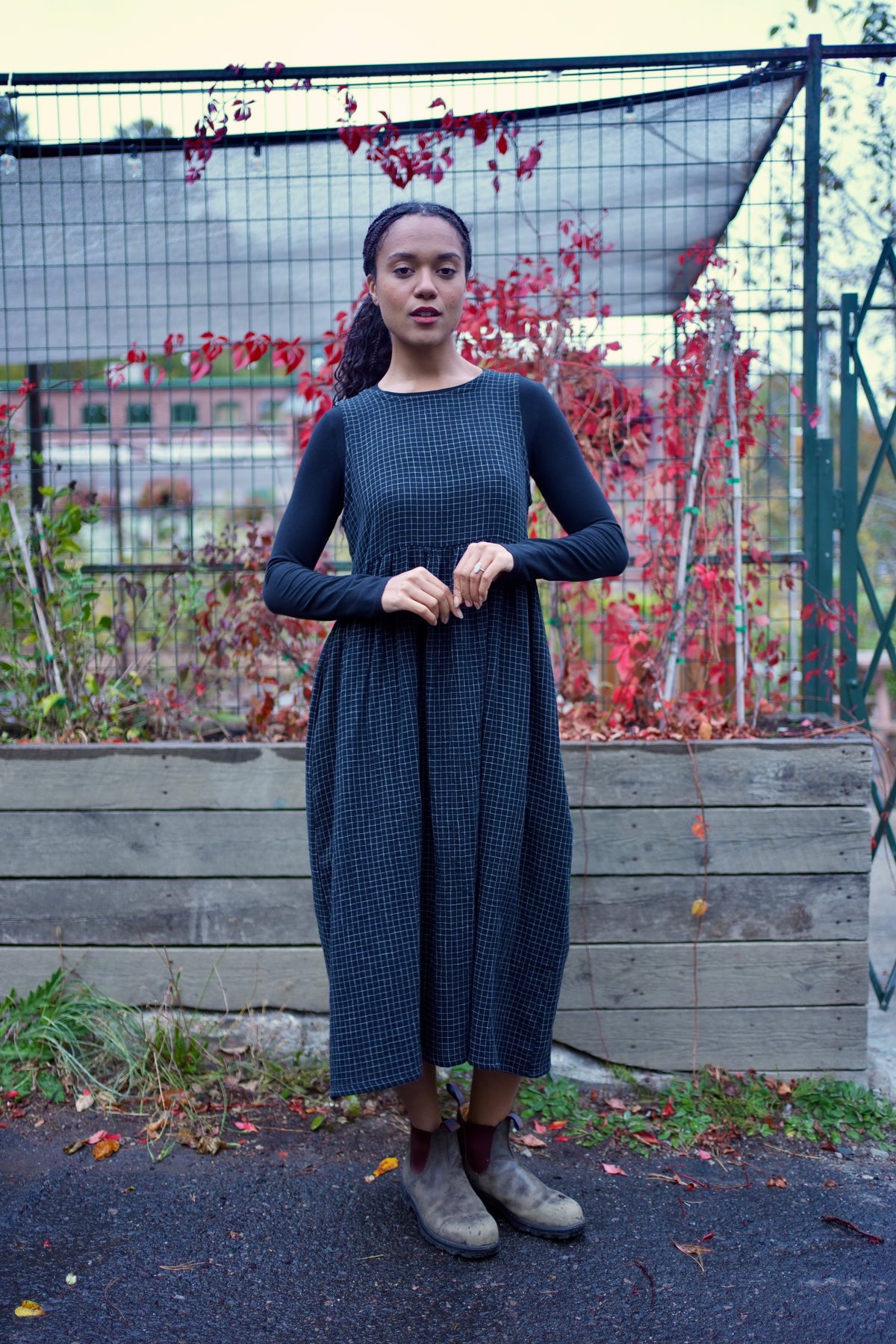 Robe Madeleine - double gaze de coton biologique noir et blanc