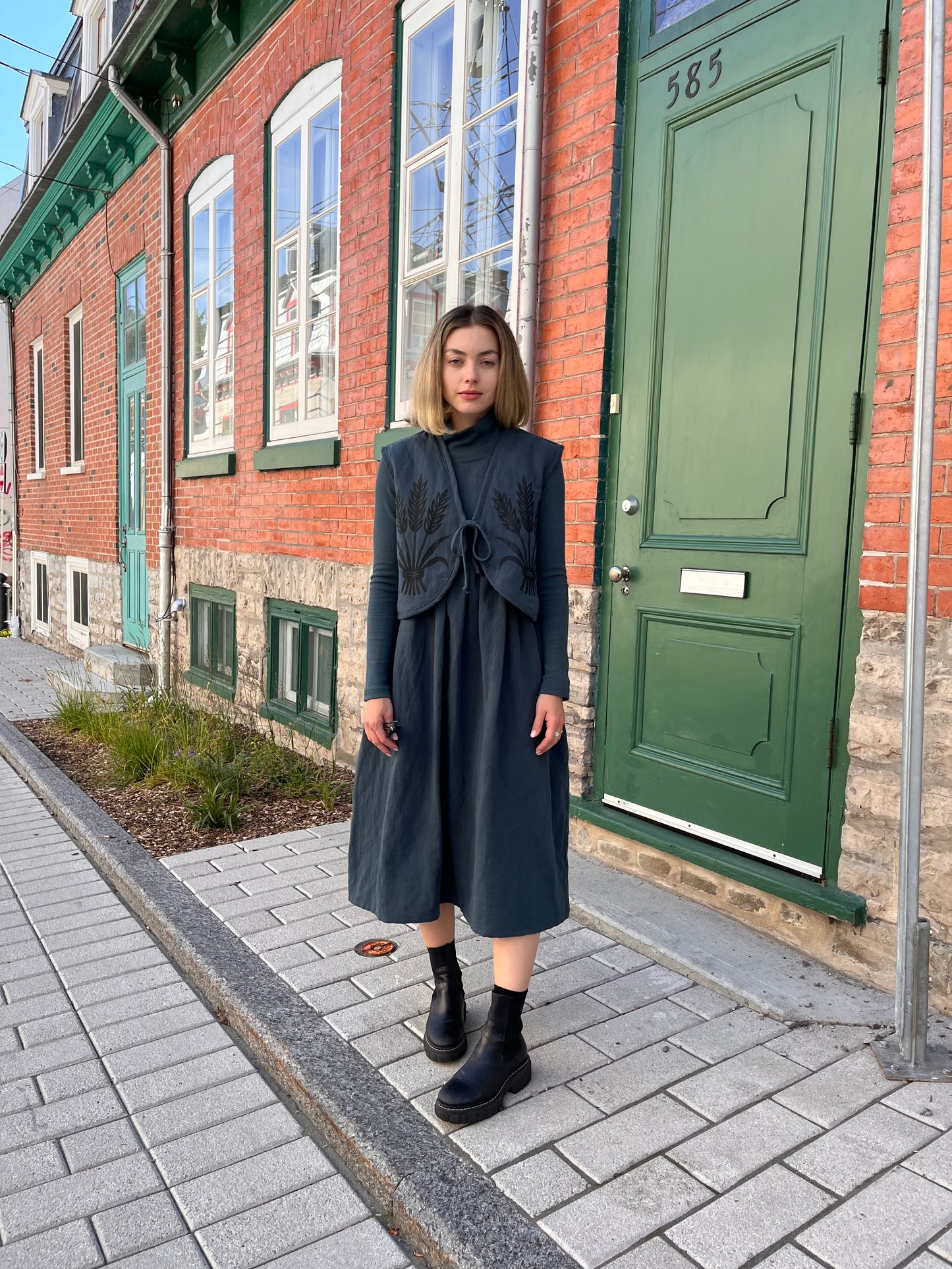 Ribbed mock neck long sleeve shirt- Lagoon