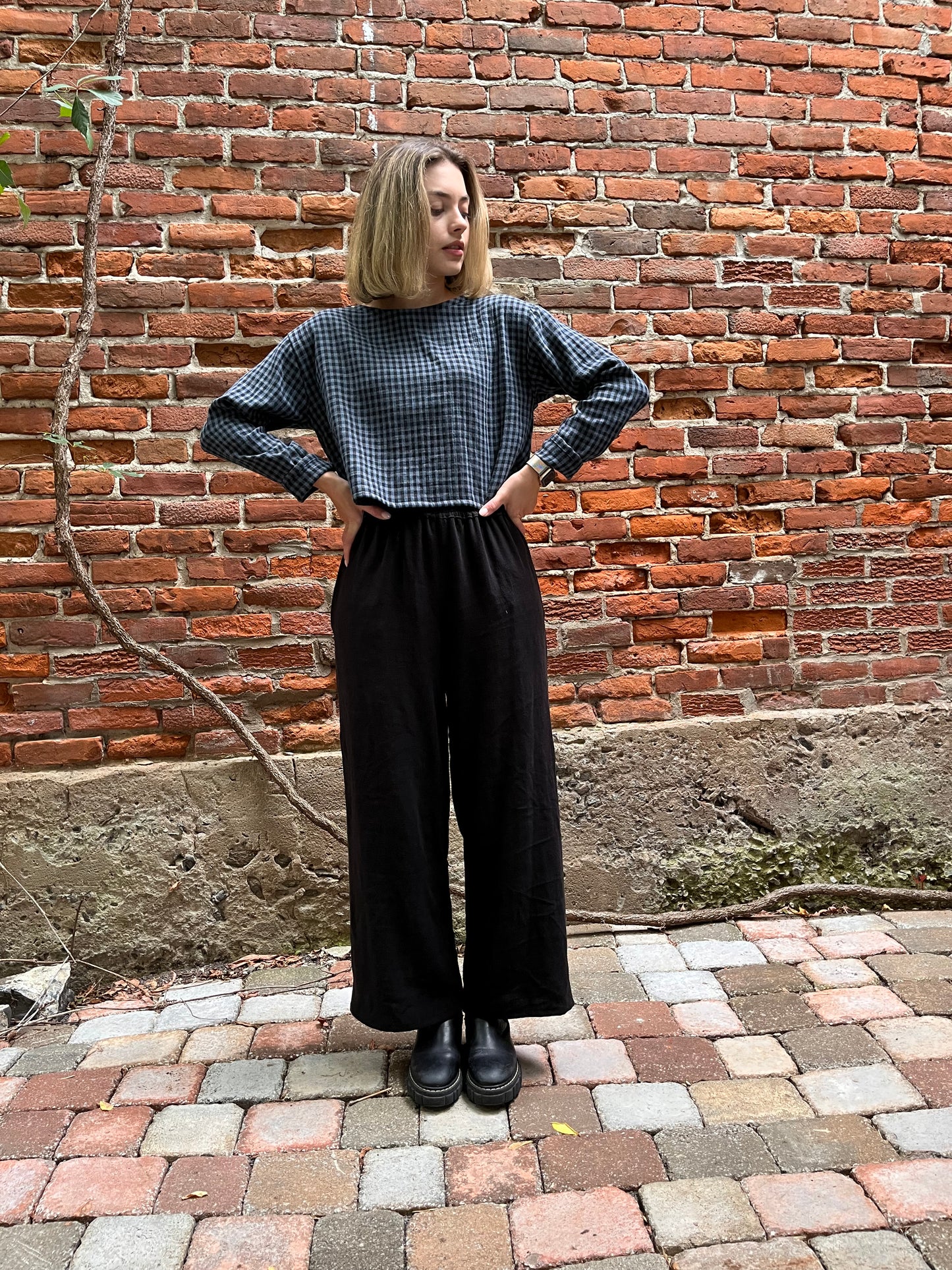 Organic cotton double gauze boxy top- Midnight