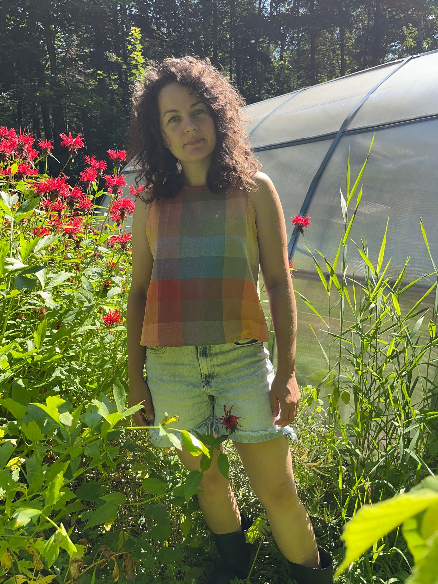 Sunshine plaid sleeveless cotton top