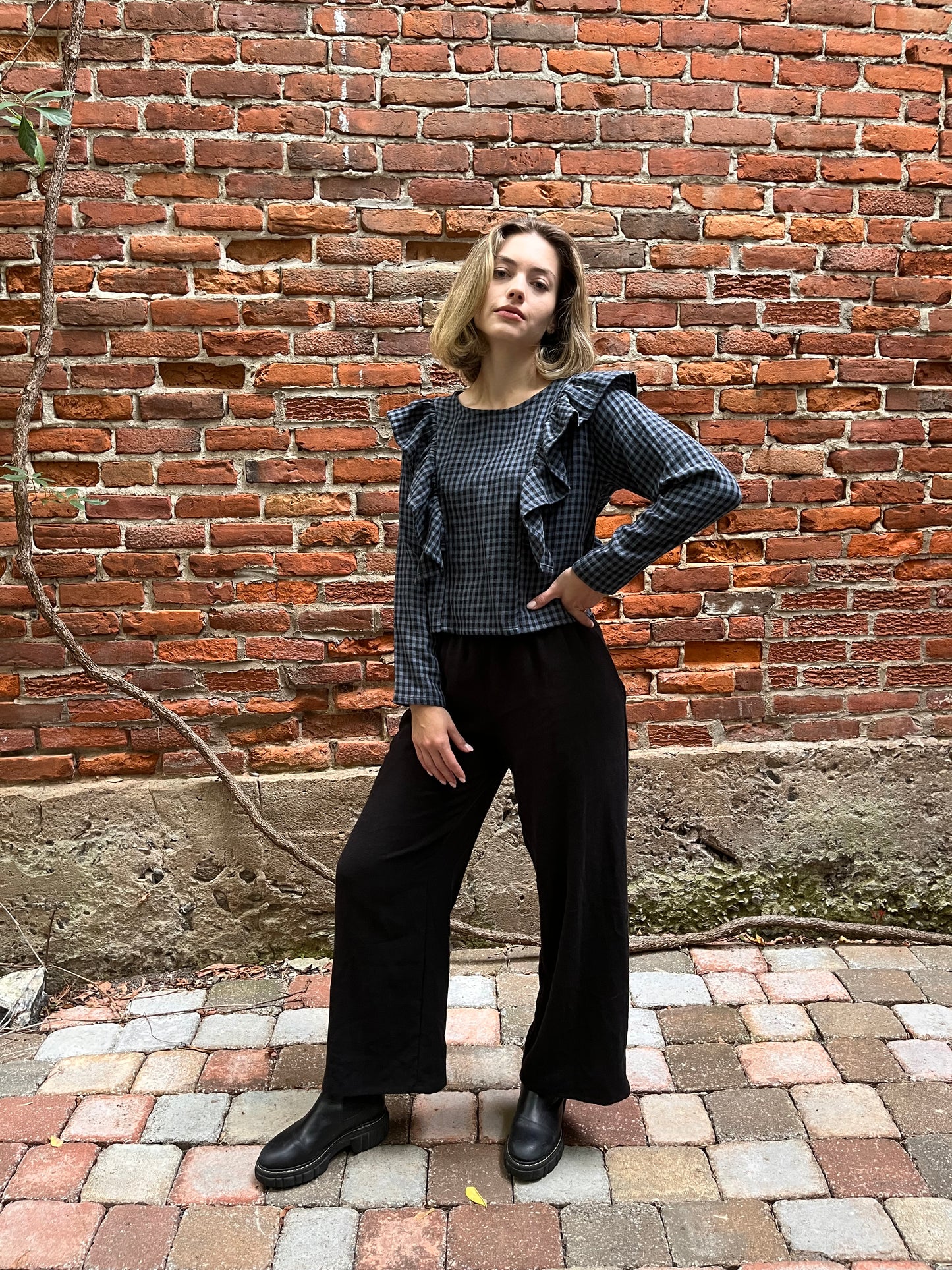Ruffle top- organic cotton double gauze