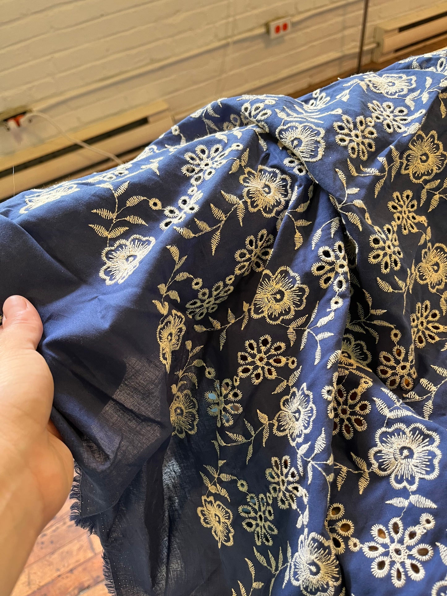 Medium blue embroidered cotton