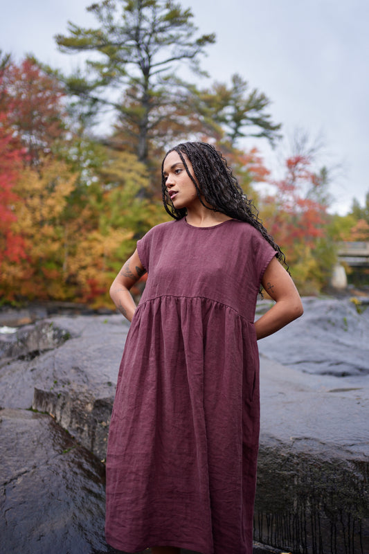 loose fit linen dress- Mulled wine