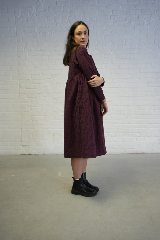 Loose fit long sleeved textured dress- Plum- two left in S-M