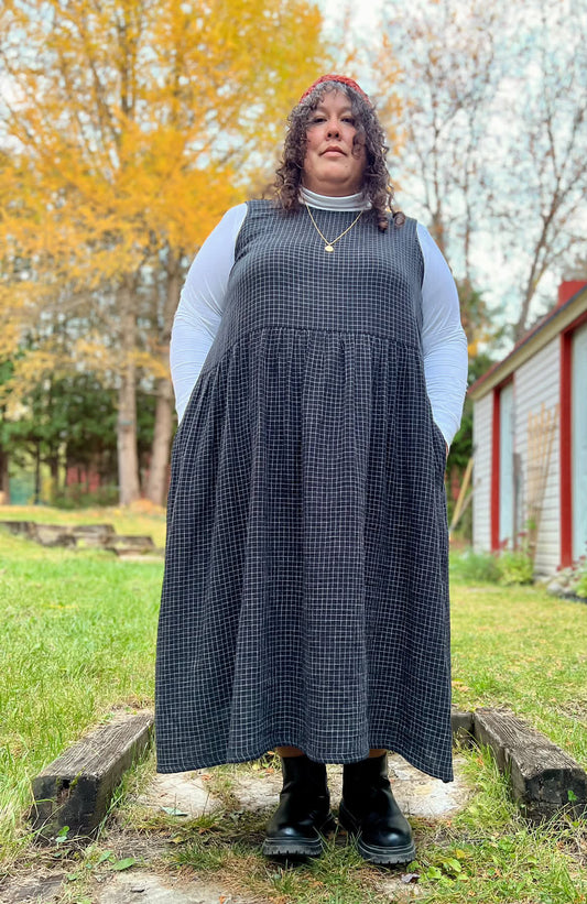 Madeleine dress- b&w organic cotton double gauze