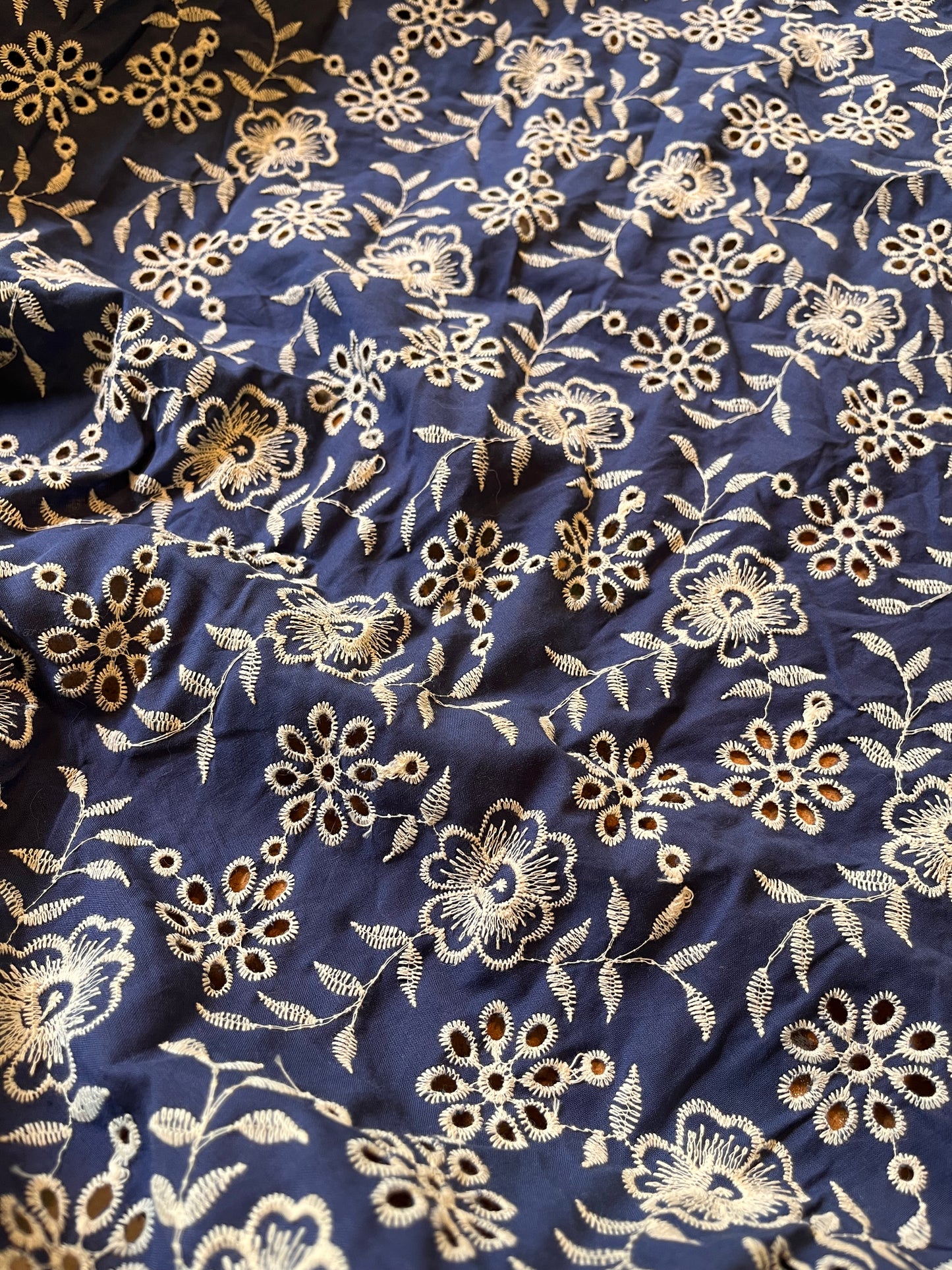 Medium blue embroidered cotton