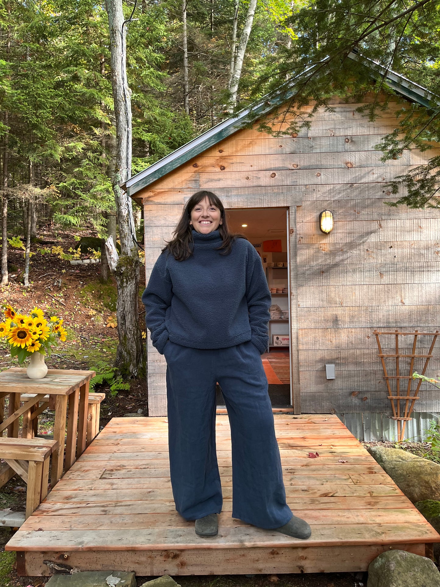 Pantalon Aurélie avec taille élastique - Lin indigo