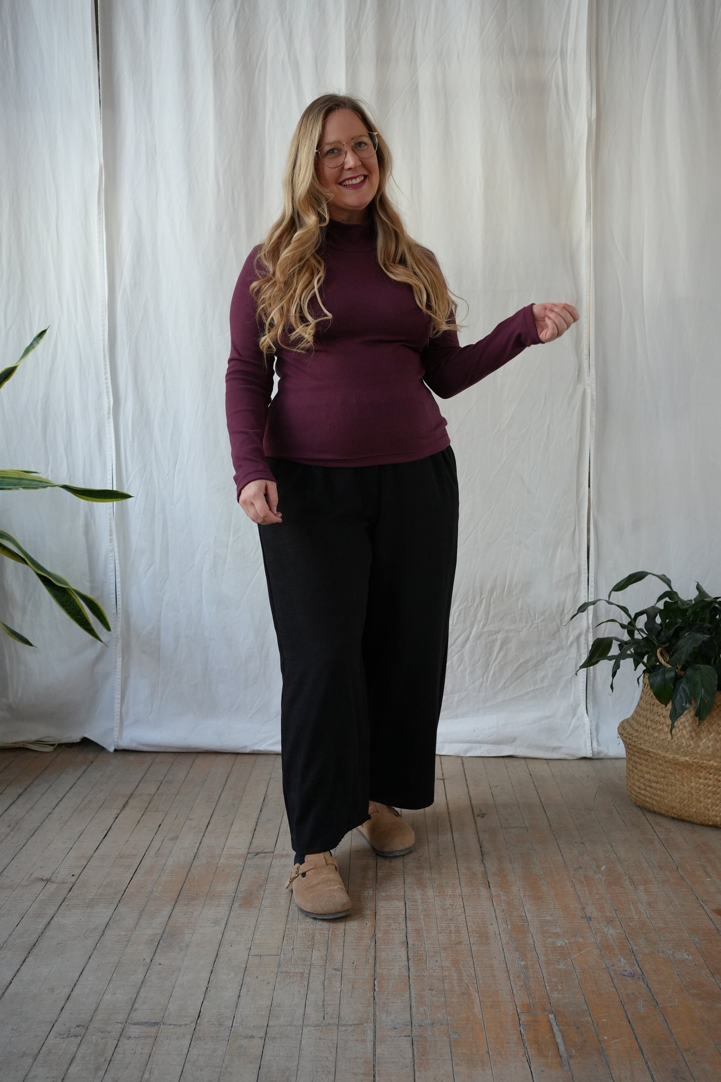 Last one size XL- Ribbed mock neck long sleeve shirt- Burgundy