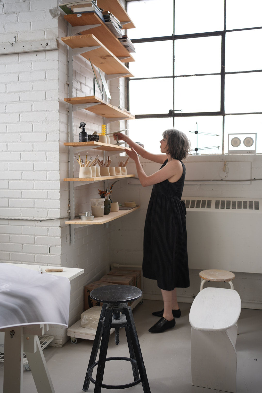 Madeleine dress- black and white pinstripe