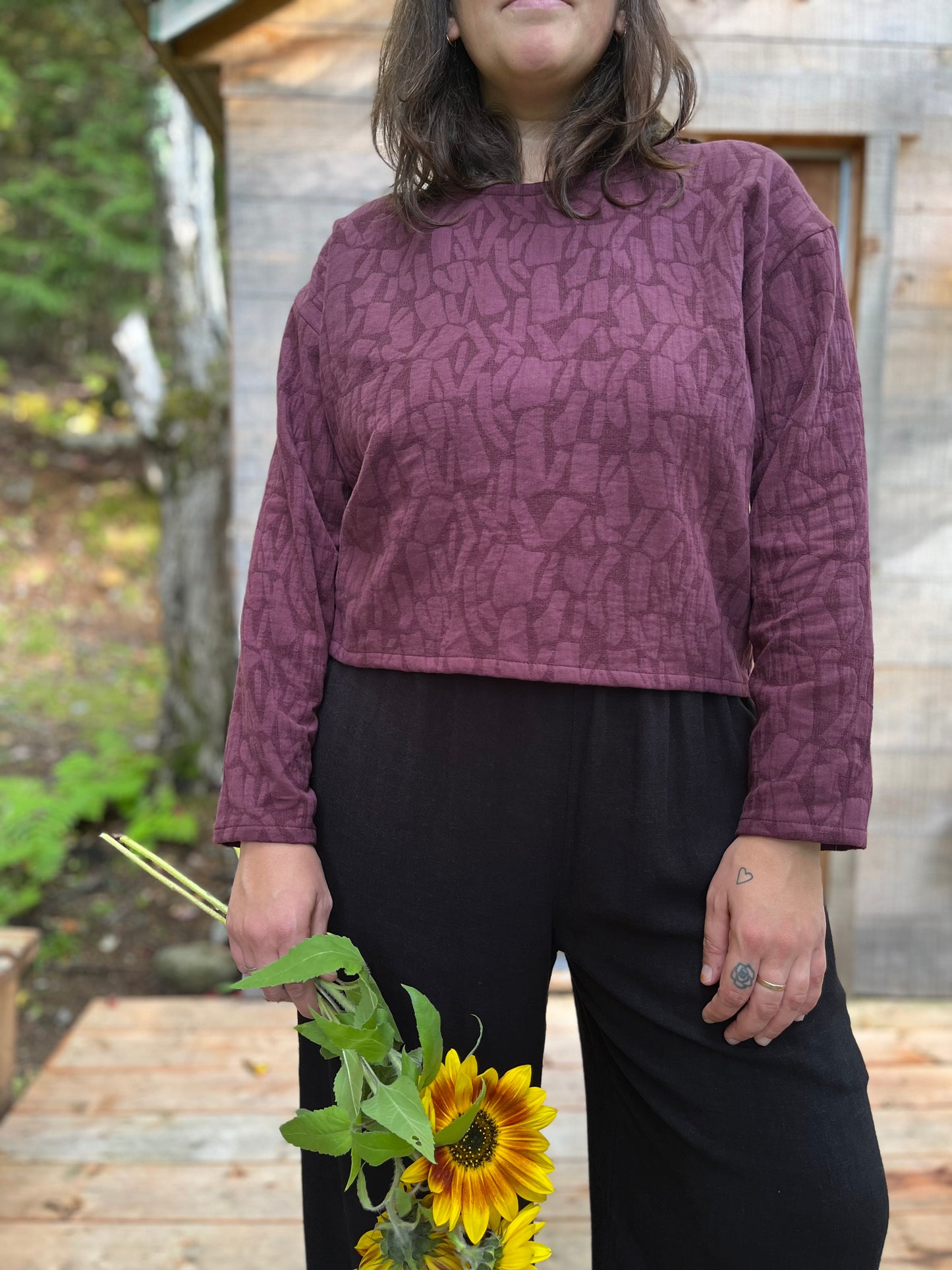 Long sleeve textured top- Plum