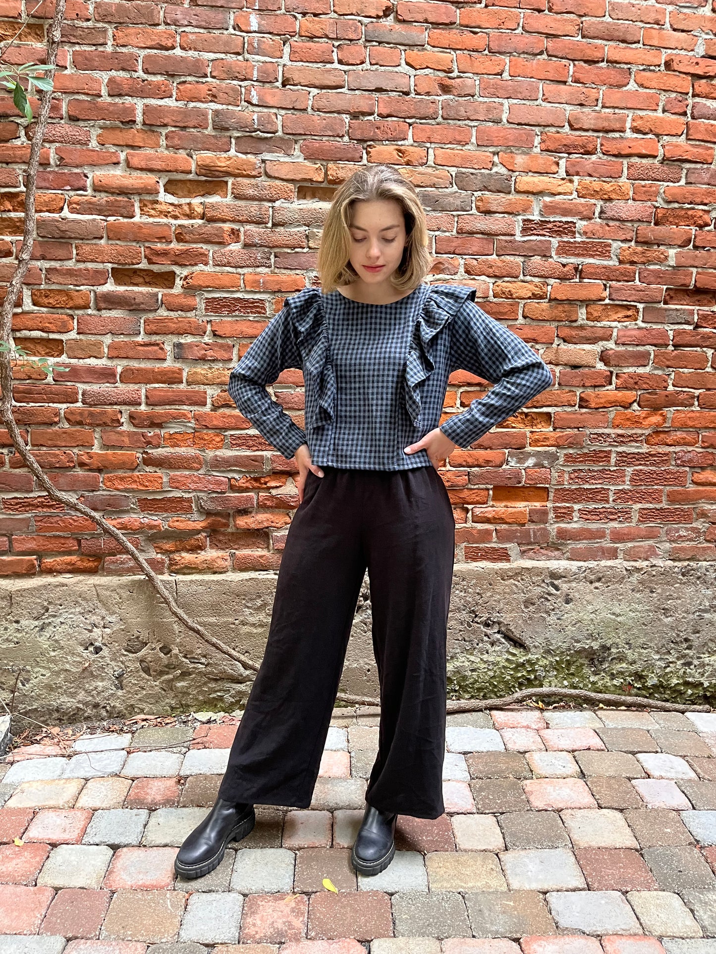 Ruffle top- organic cotton double gauze
