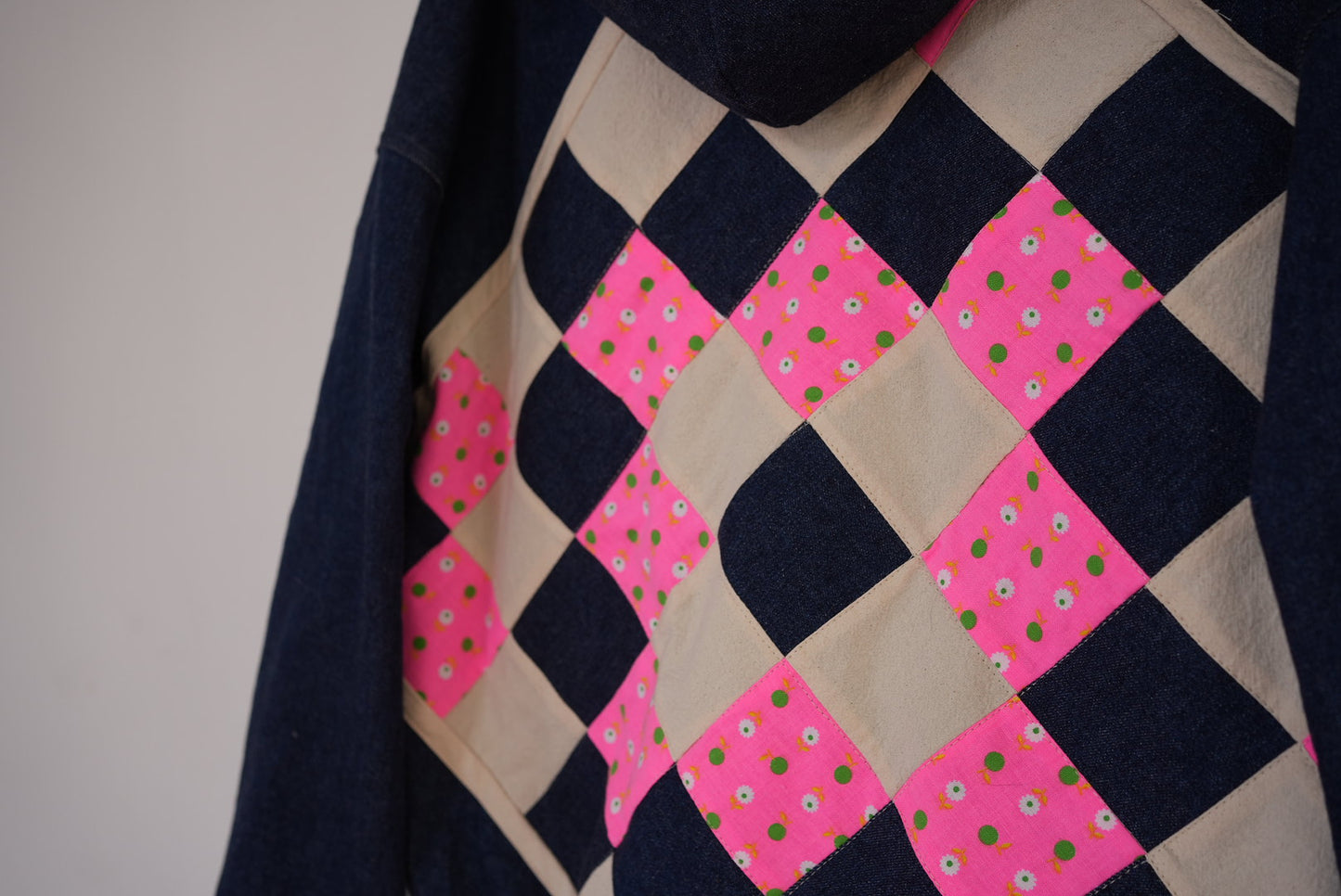 Denim jacket with quilt back- pink quilt- size M/L