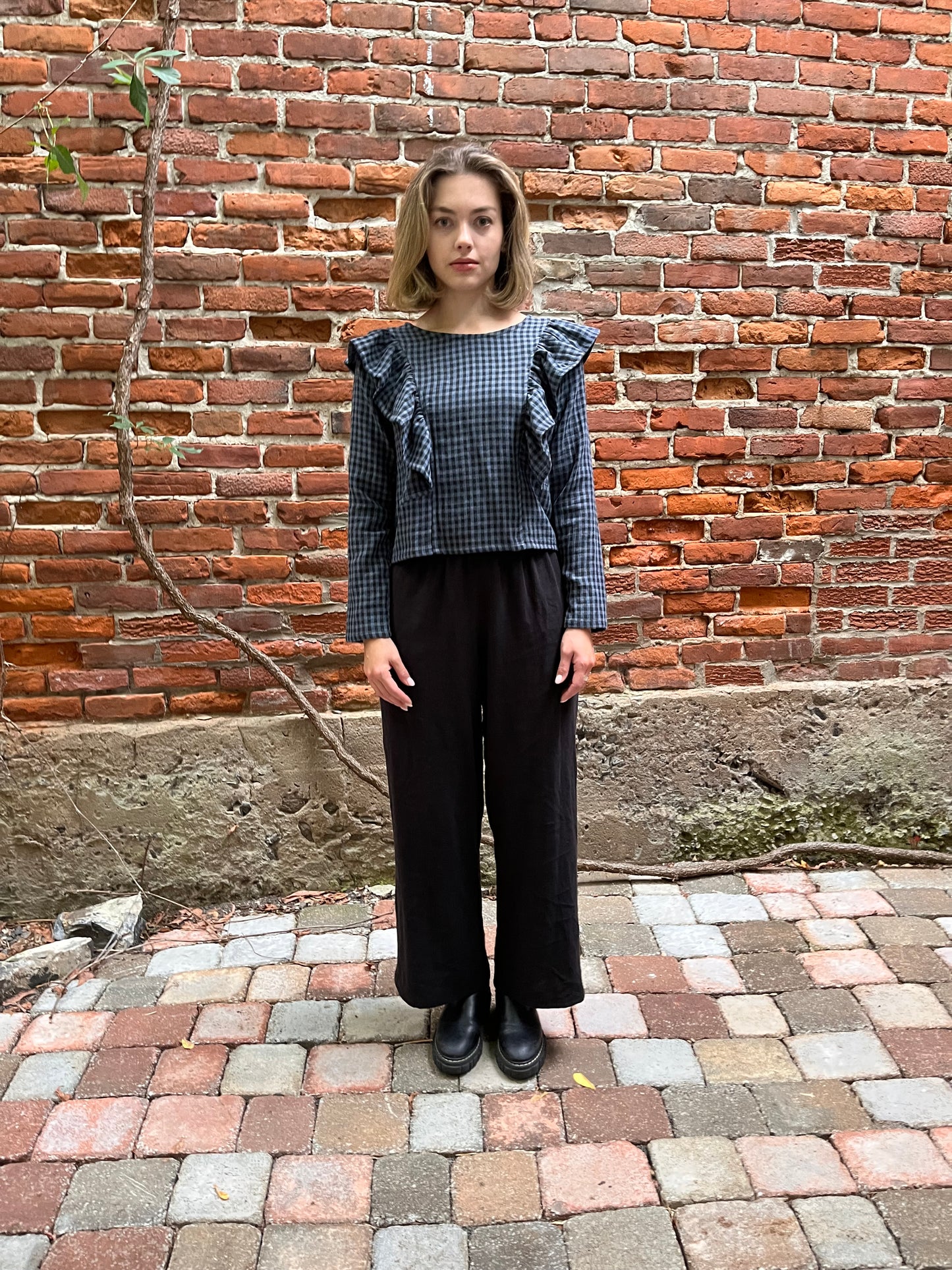 Ruffle top- organic cotton double gauze
