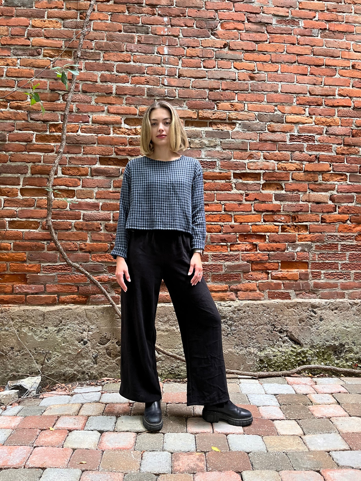 Organic cotton double gauze boxy top- Midnight
