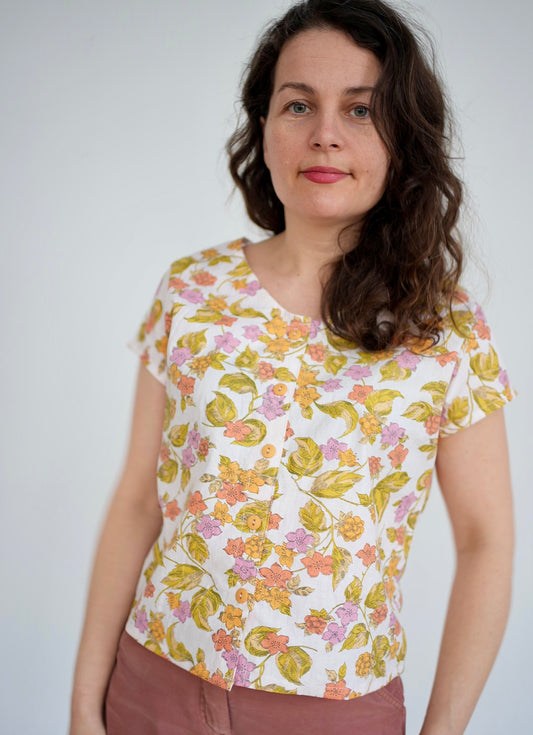 Haut boutonné en coton fabriqué à partir de tissu vintage deadstock