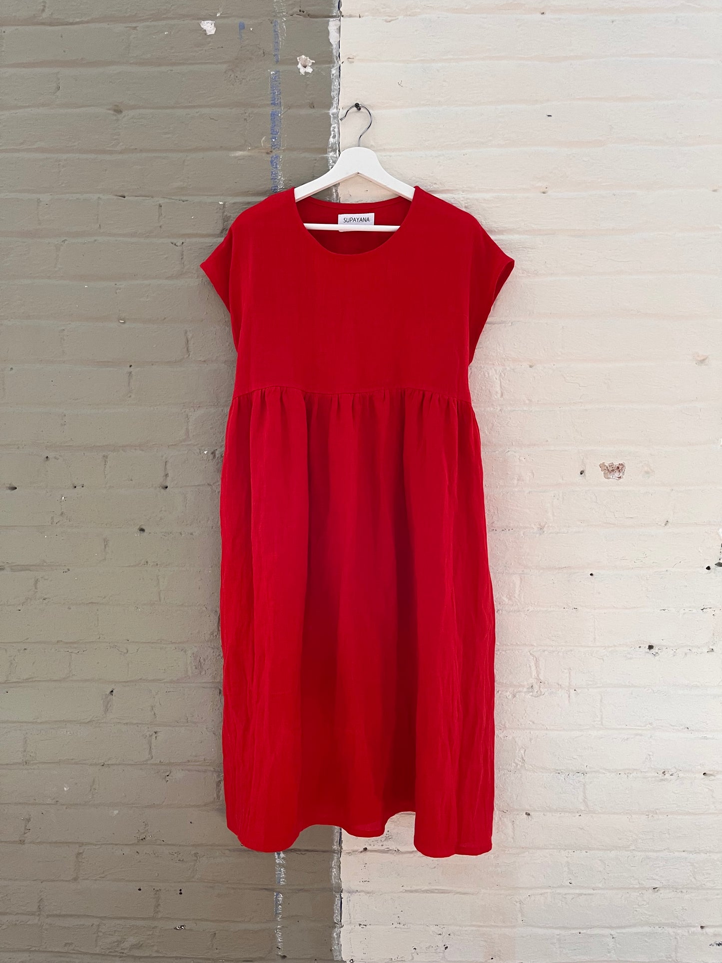 Short sleeve midi dress - Vermilion linen