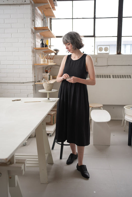 Madeleine dress- black and white pinstripe