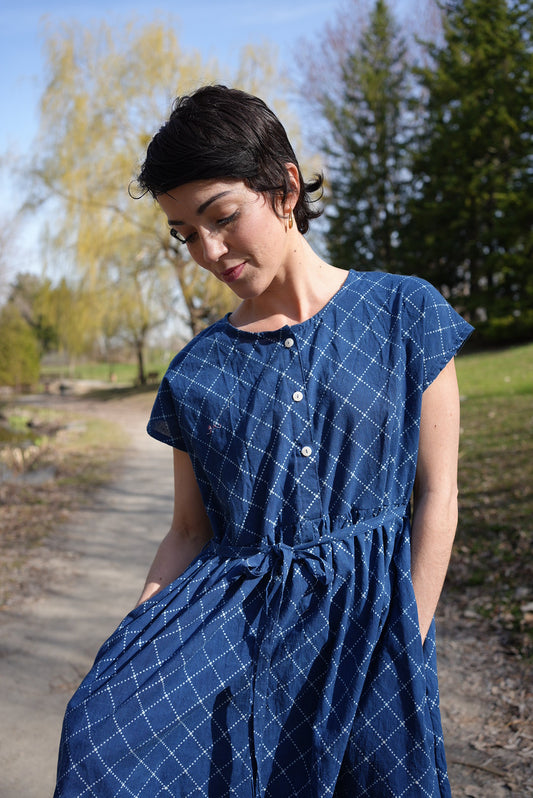 Button up natural indigo dye dress- three available- ready to ship