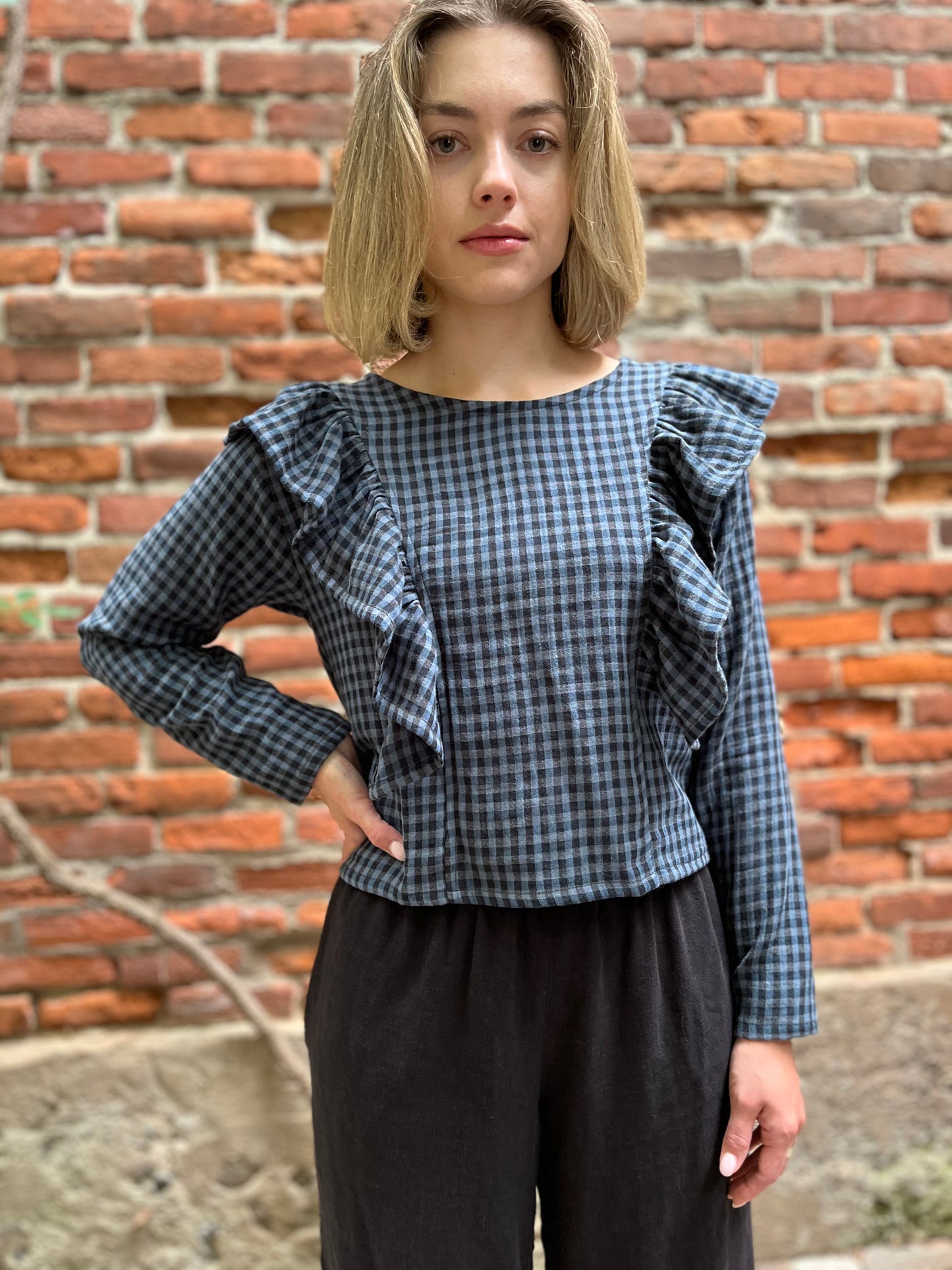 Ruffle top- organic cotton double gauze