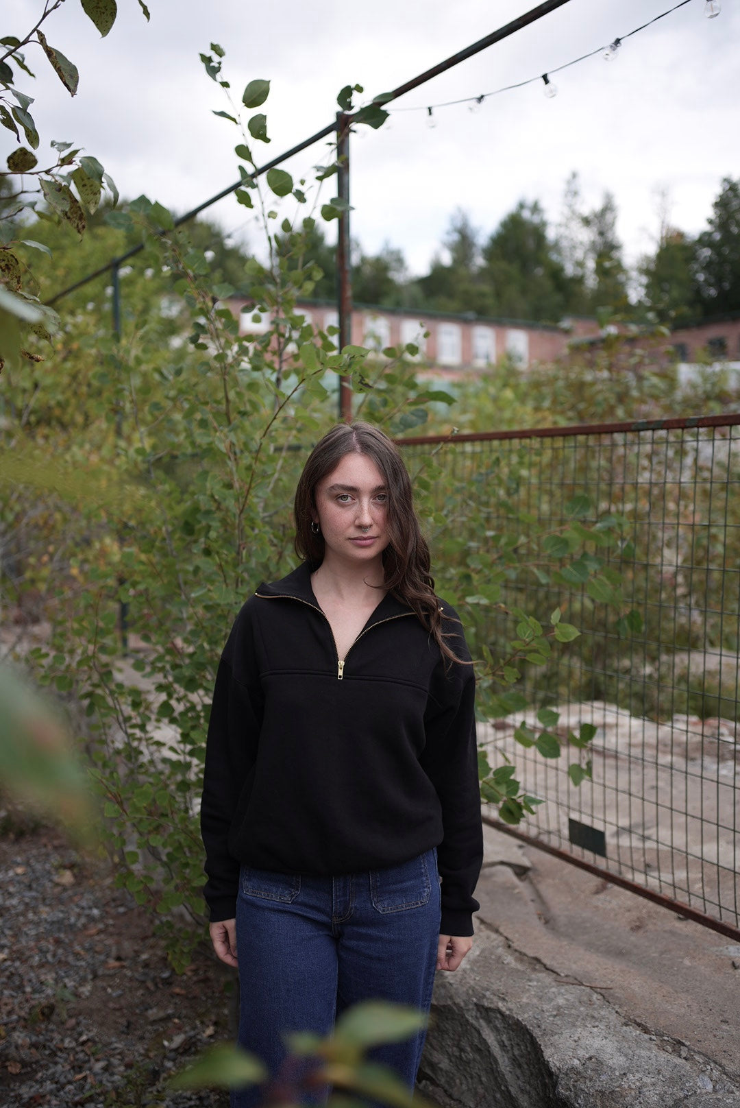 Black organic cotton half zip sweatshirt