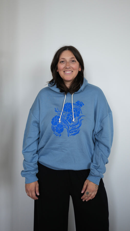 Organic cotton hoodie - blue flowers