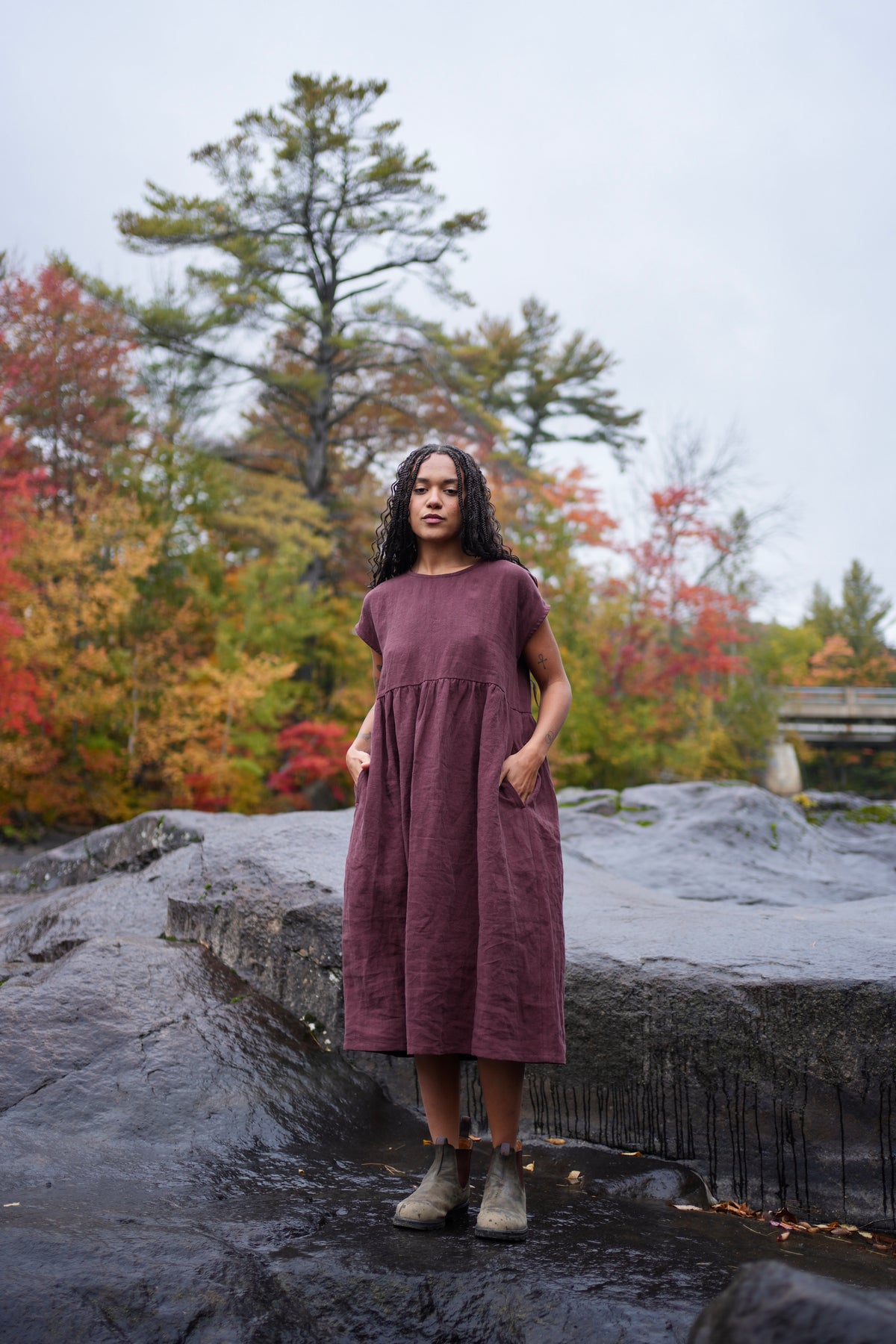 loose fit linen dress- Mulled wine- last one S-M