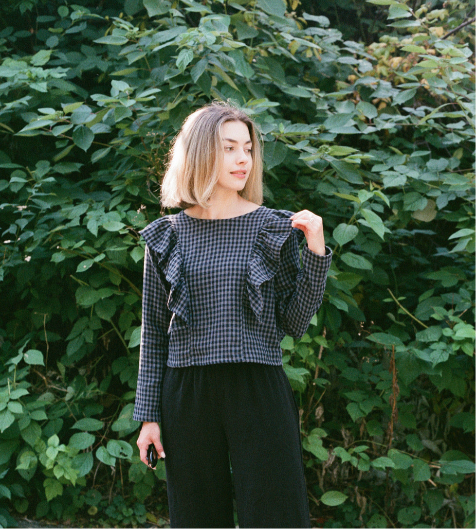 Ruffle top- organic cotton double gauze
