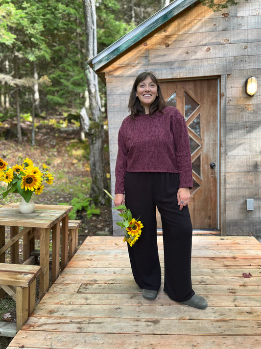 Long sleeve textured top- Plum