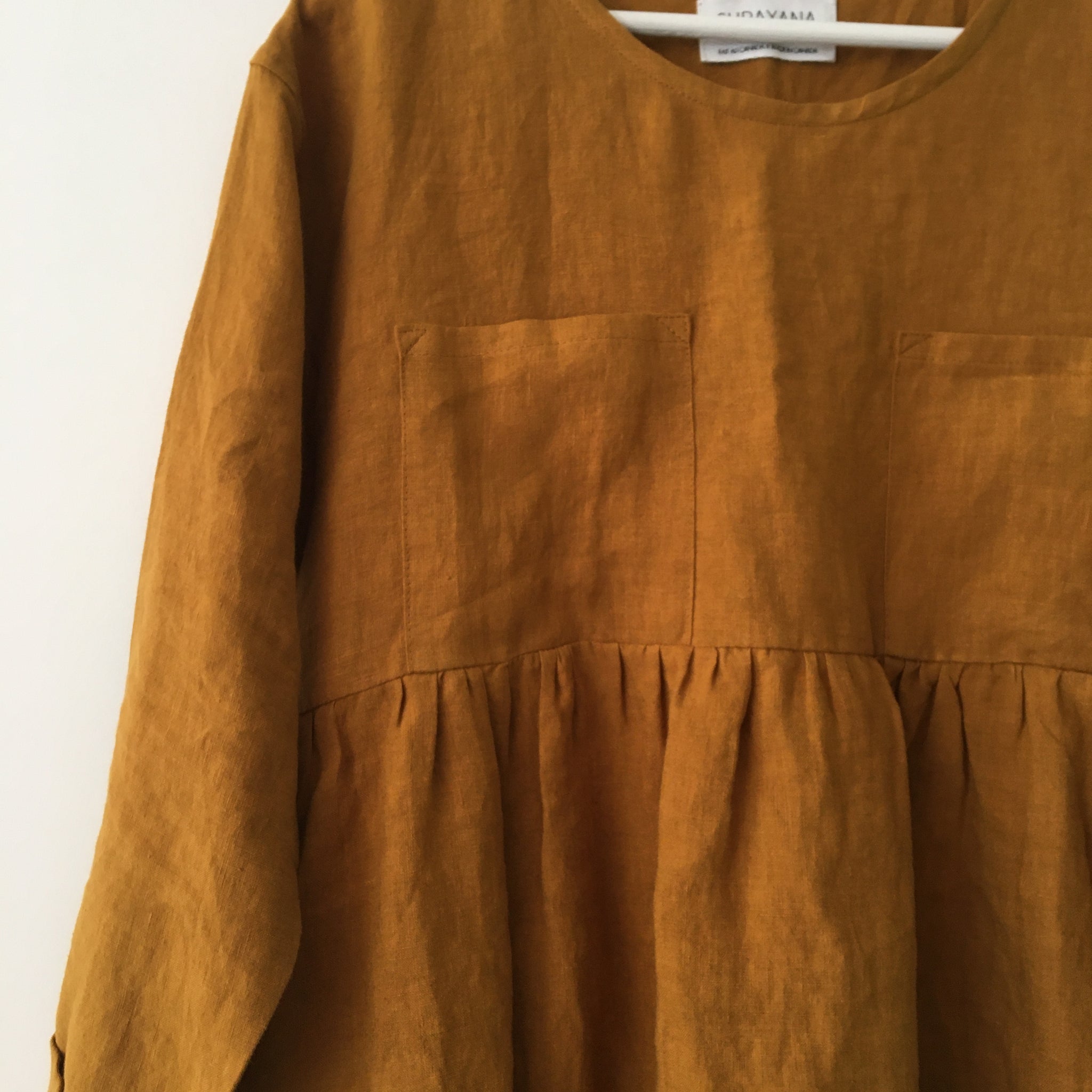 Robe en lin manches longues - ocre