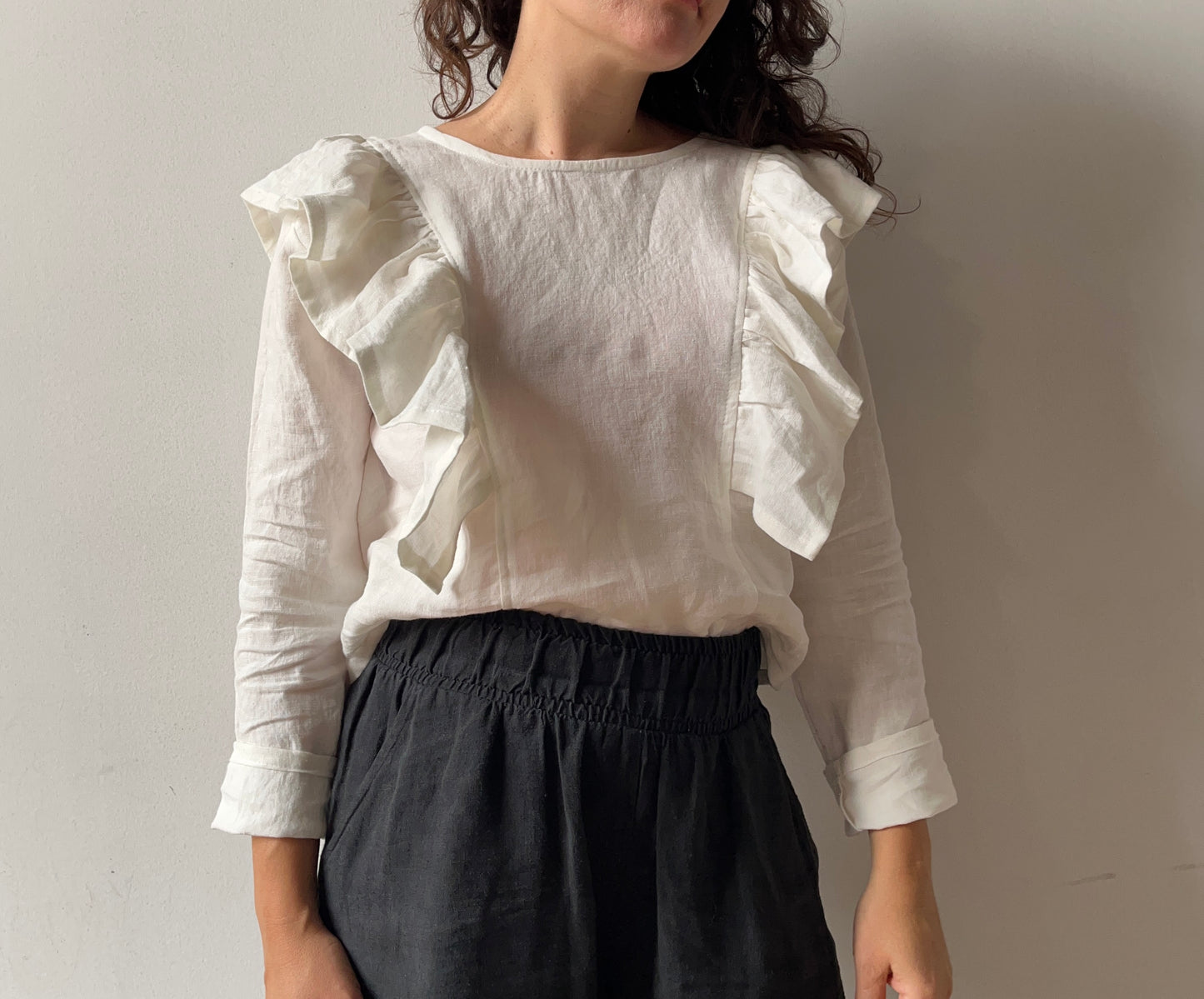 Linen ruffle top- several colour options