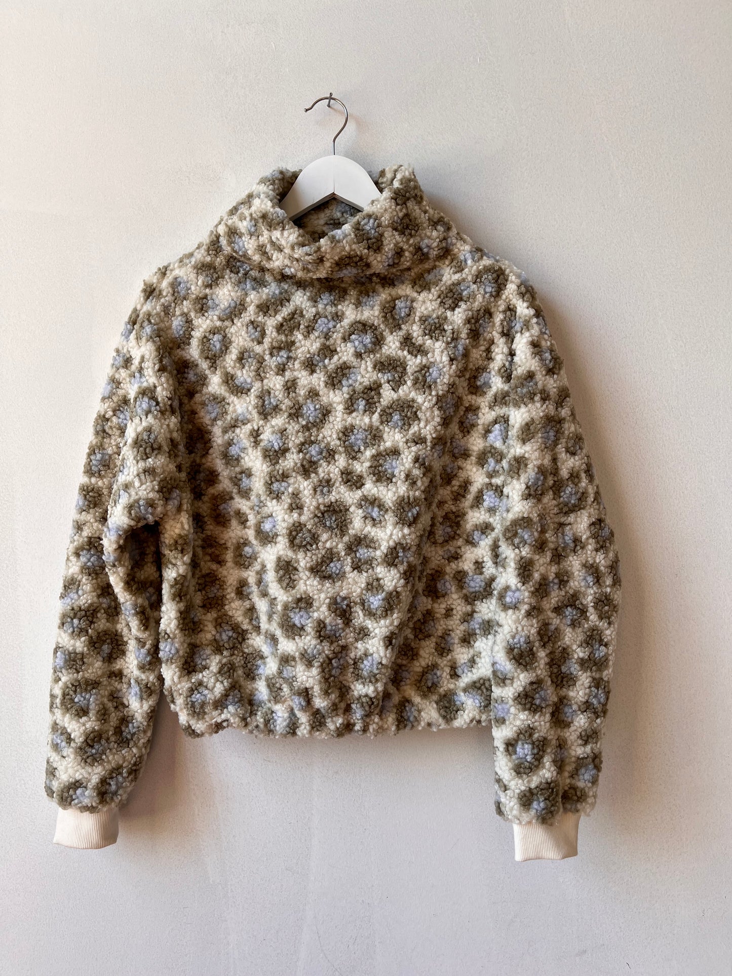 Leopard funnel neck sherpa top with organic cotton lining