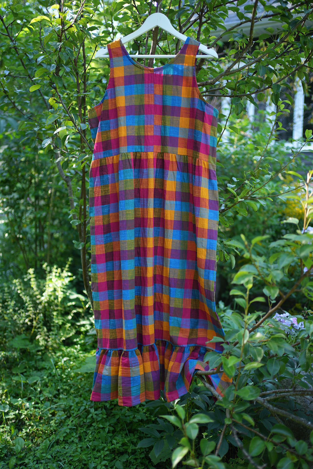 Bright check ankle length dress- XL