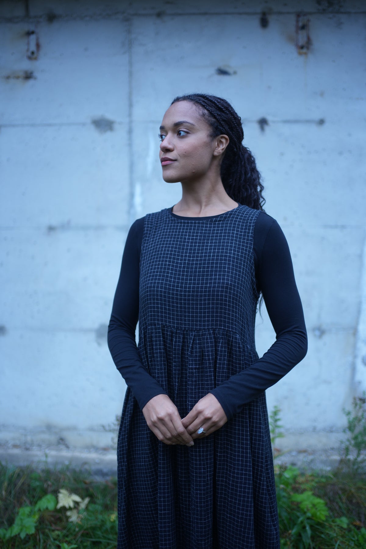 Robe Madeleine - double gaze de coton biologique noir et blanc
