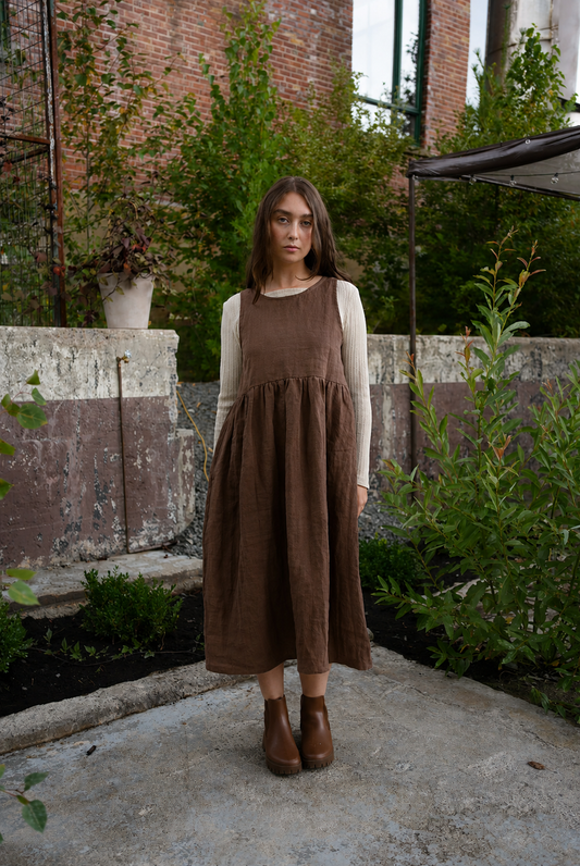 Madeleine dress- cocoa linen