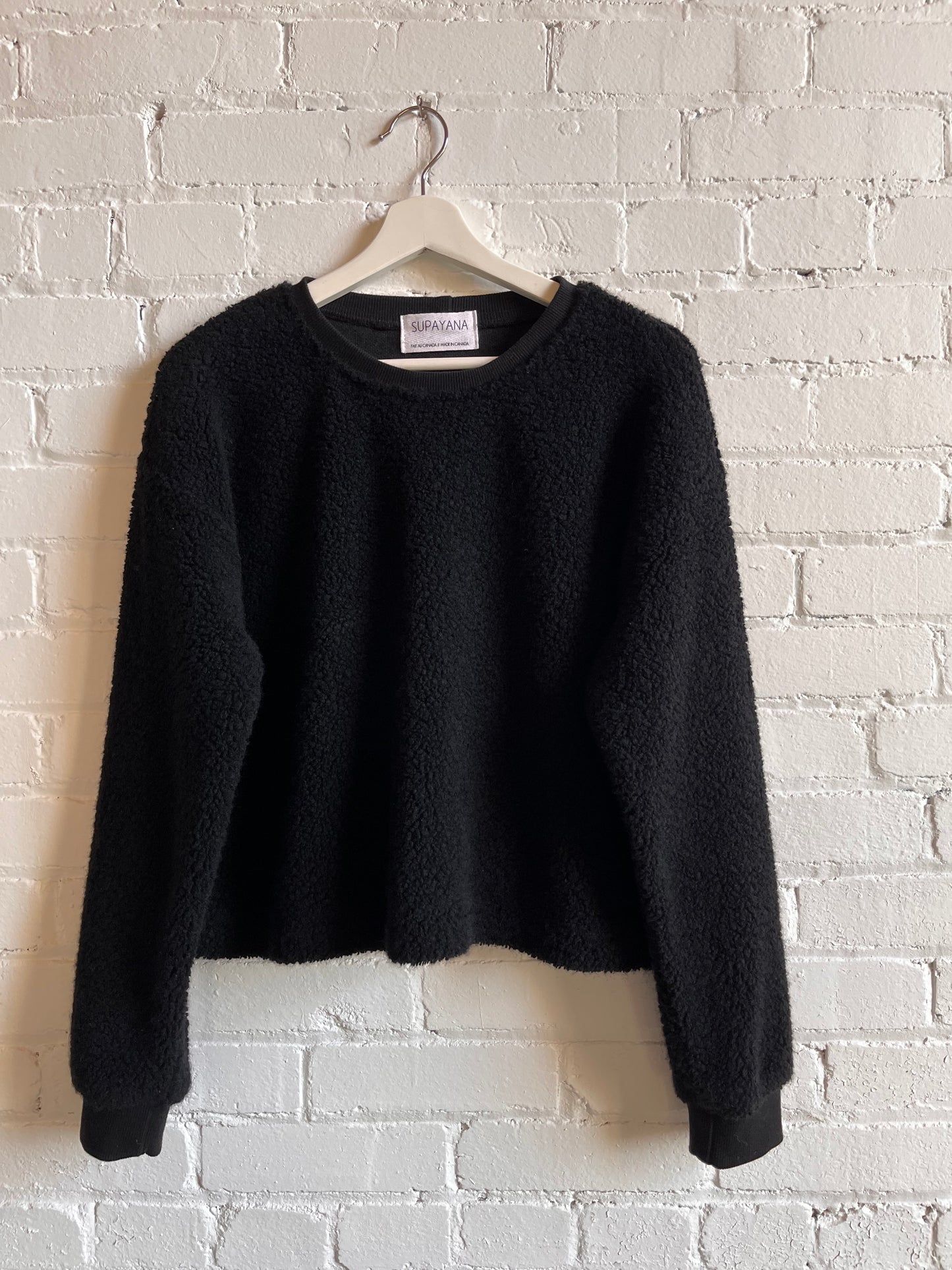 Cropped wool blend sherpa crewneck