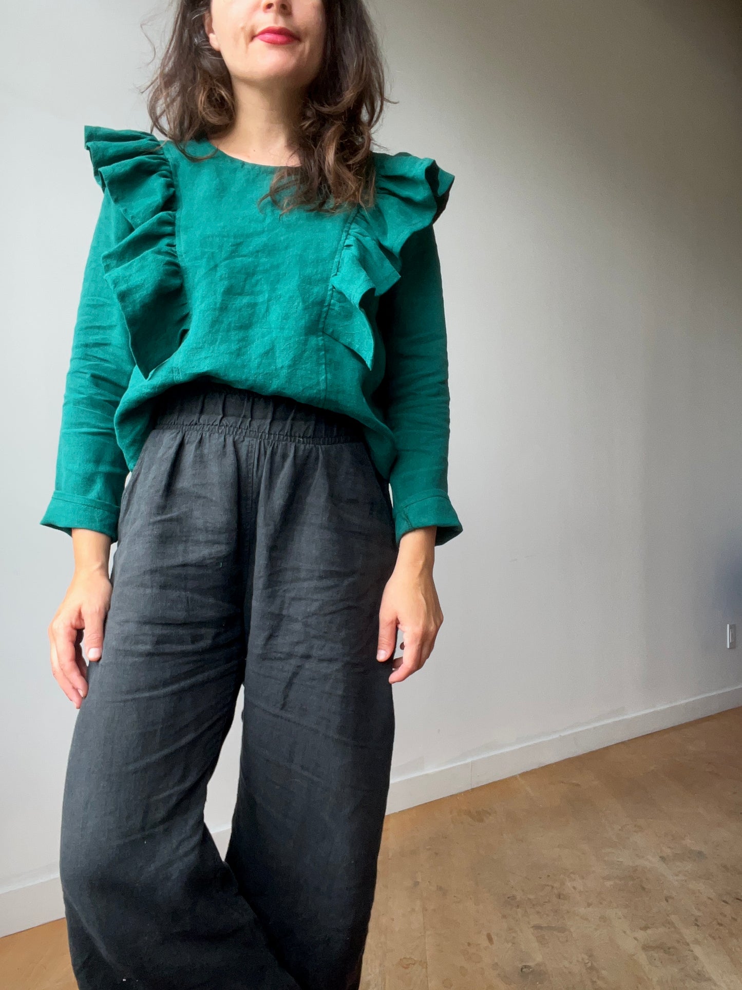 Linen ruffle top- several colour options