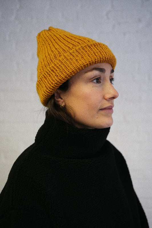 Extra thick Alpaca/Acrylic blend beanie - Mustard