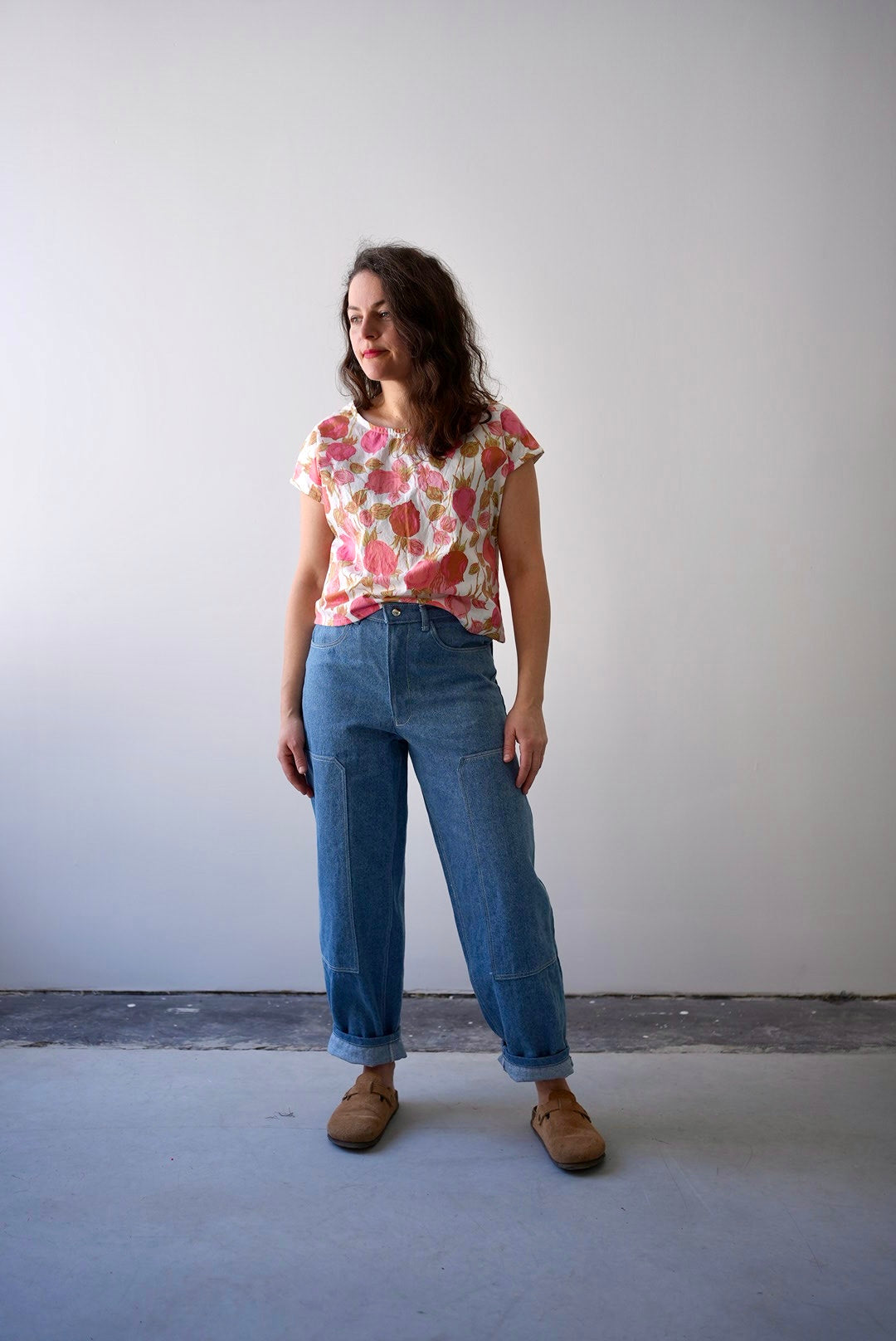 Haut ample à manches courtes - roses anciennes