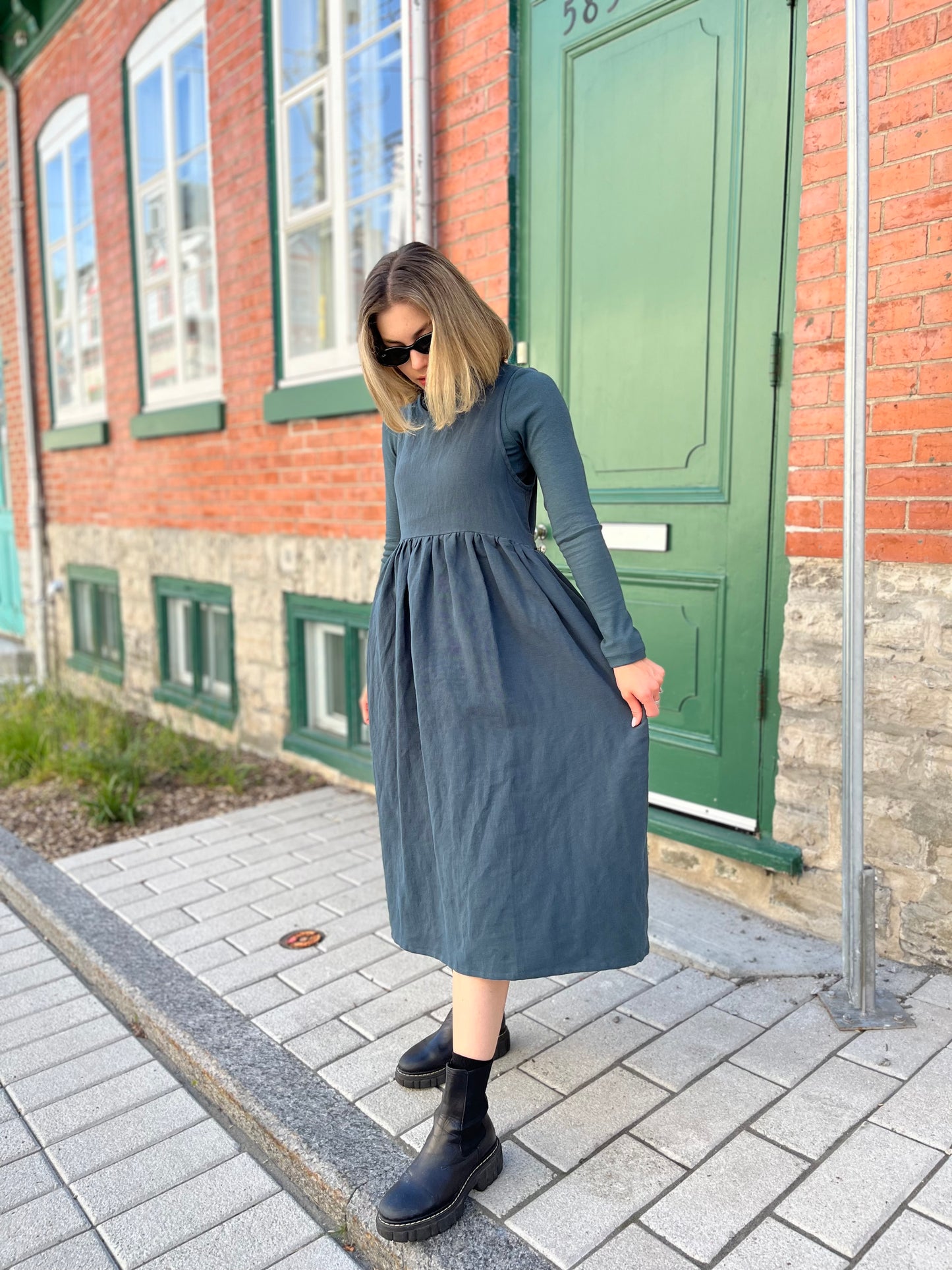 Madeleine dress- Linen/ Organic cotton blend- Lagoon