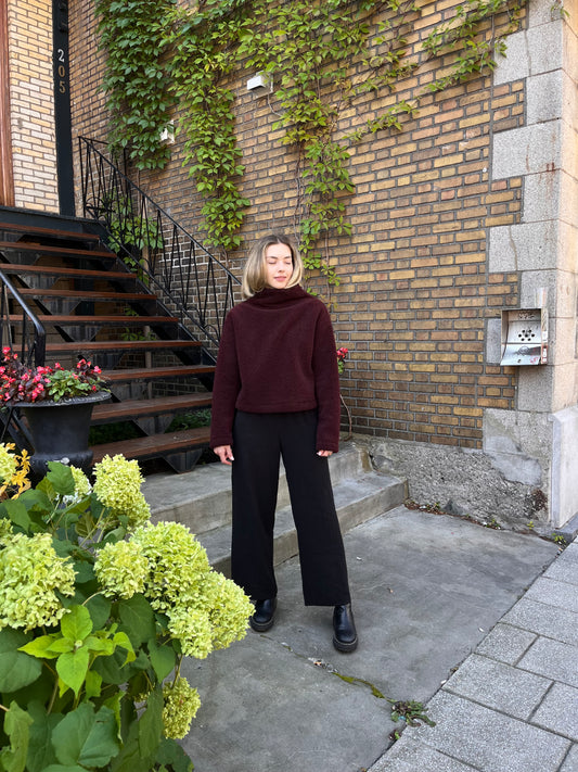 Extra thick sherpa funnel neck top- Dark Burgundy