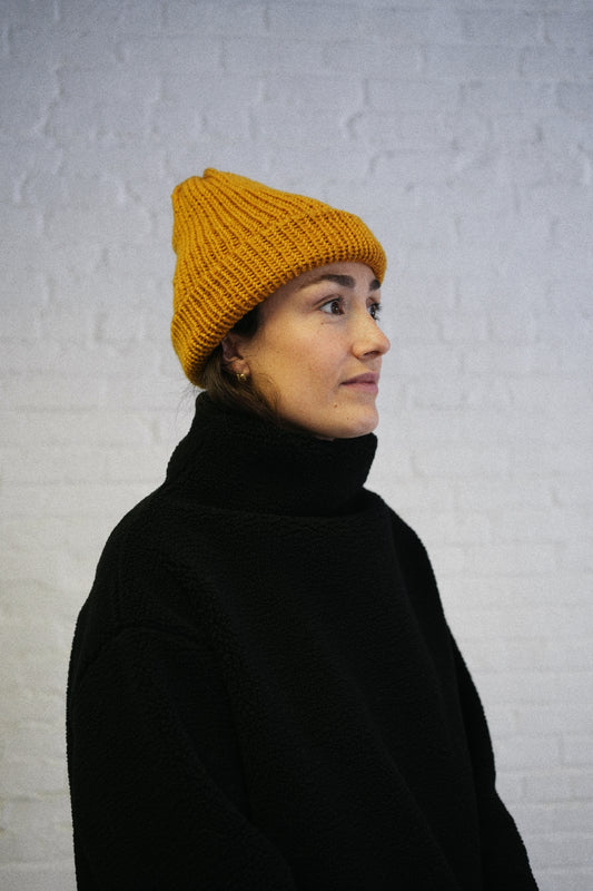Extra thick Alpaca/Acrylic blend beanie - Mustard