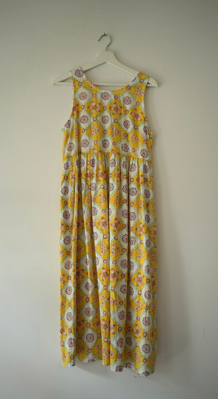 Sunny yellow lattice block print dress - Size SMALL
