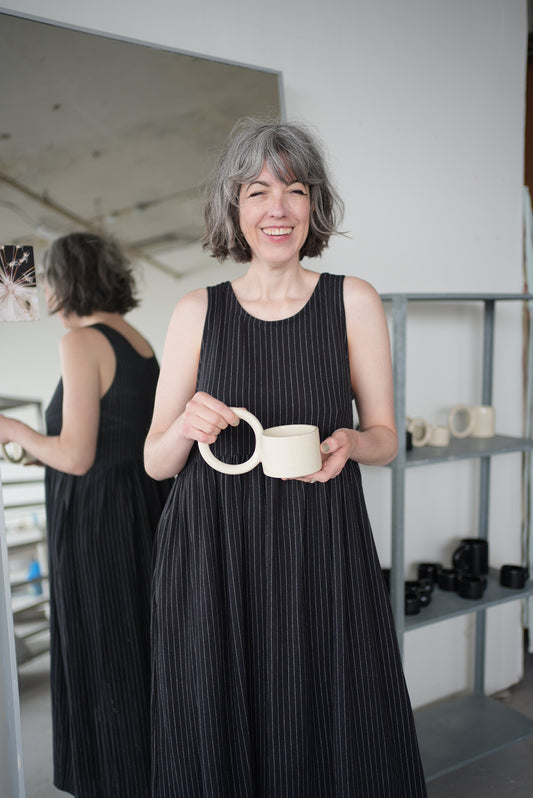 Madeleine dress- black and white pinstripe