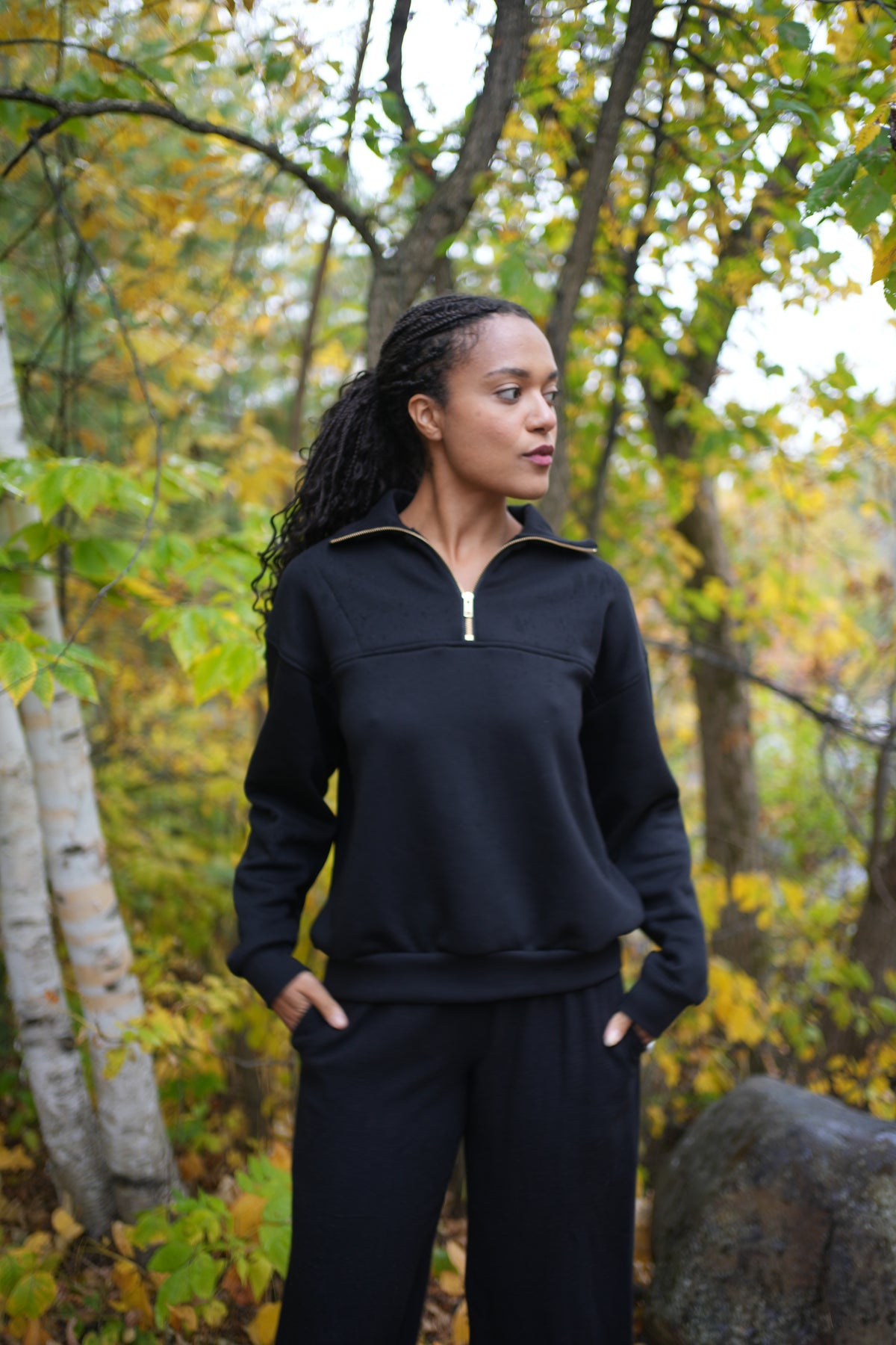 Black organic cotton half zip sweatshirt