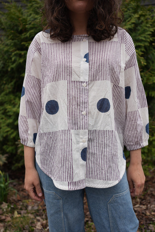 Lightweight cotton block print blouse- made to order in any size