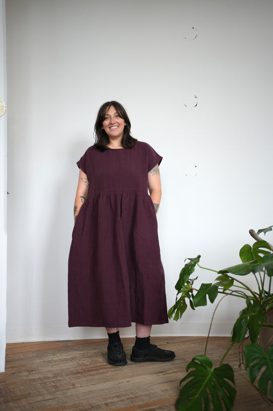 loose fit linen dress- Mulled wine